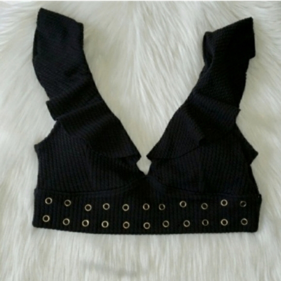 Black Ruffle Top and Skirted Bottom Bikini Set Swimsuit Size L - Picture 3 of 8